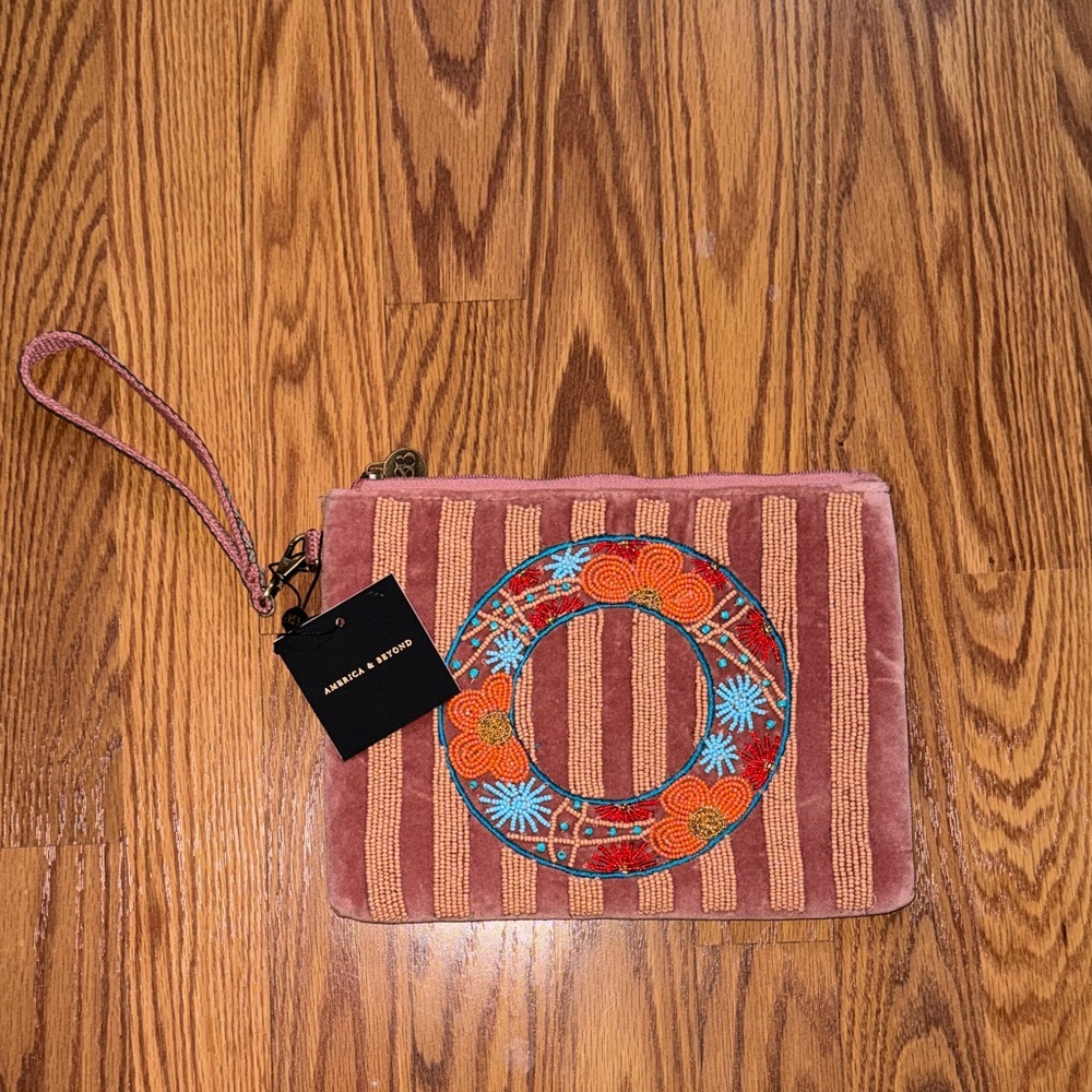 Isabel Marant Striped Pink and Orange Embroidered Wristlet